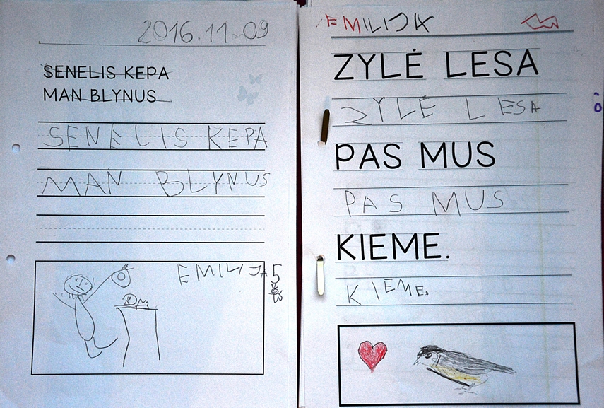 <p>Kairėj: senas variantas, kai visas tekstas surašytas viršuj. Dešinėj: naujas variantas. Na gerai, gerai... &quot;pas mus kieme&quot; taip nesisako, bet čia į tai nekreipkit dėmesio.</p>
